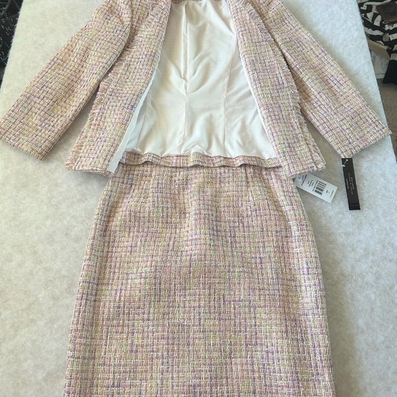 Tahari ASL Pink, Purple, Cream Woven Tweed Skirt Suit. Size 4. New with Tags - Picture 14 of 16